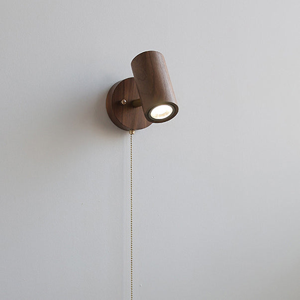 Cylindrical Copper Frame Wood Wall Lamp