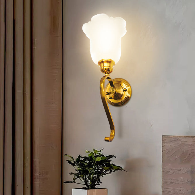 Curved Pole Flower Glass Wall Lamp