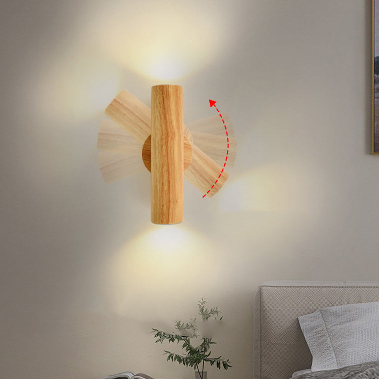 Cylinder Wood Grain Rubberwood Wall Lamp