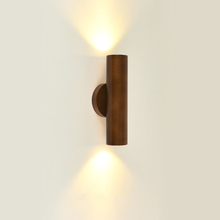 Cylinder Wood Grain Rubberwood Wall Lamp