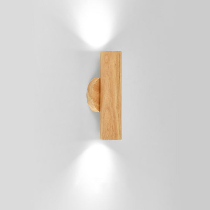 Cylinder Wood Grain Rubberwood Wall Lamp