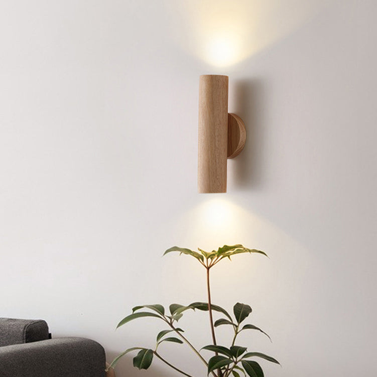 Cylinder Wood Grain Rubberwood Wall Lamp