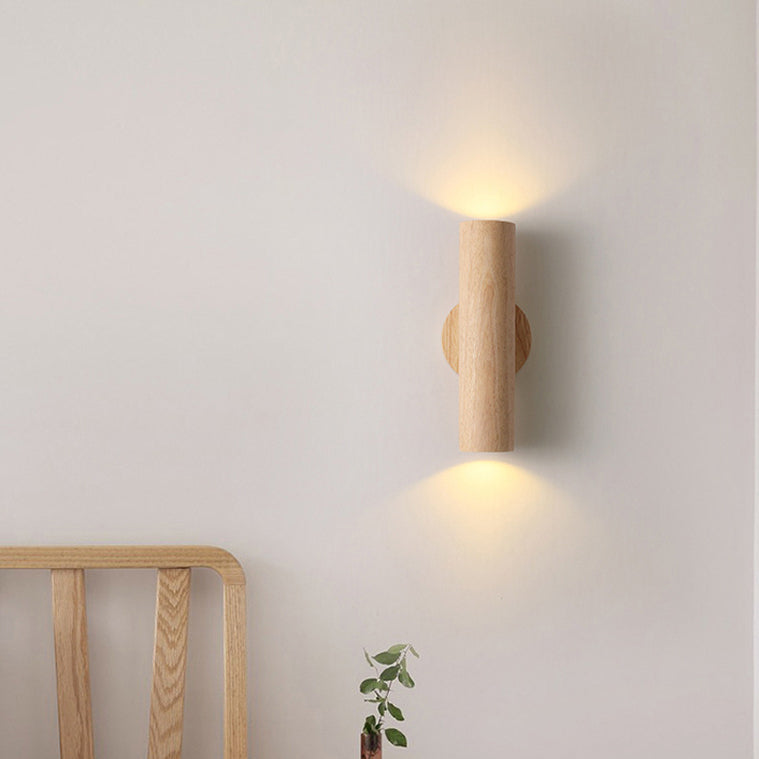 Cylinder Wood Grain Rubberwood Wall Lamp