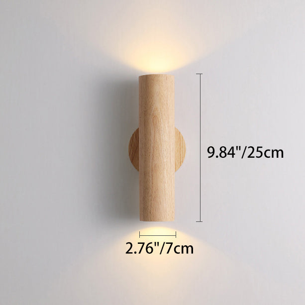 Cylinder Wood Grain Rubberwood Wall Lamp