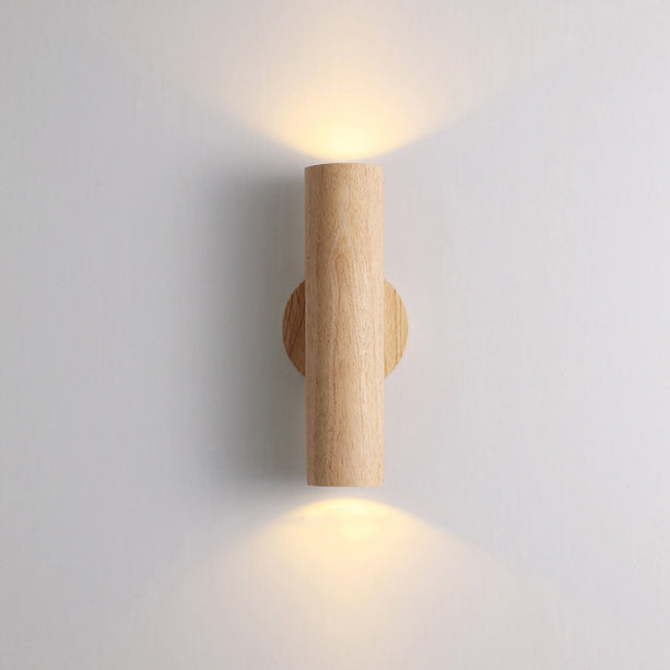 Cylinder Wood Grain Rubberwood Wall Lamp