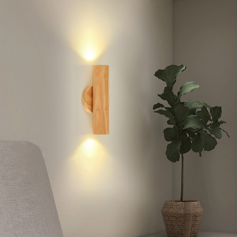 Cylinder Wood Grain Rubberwood Wall Lamp