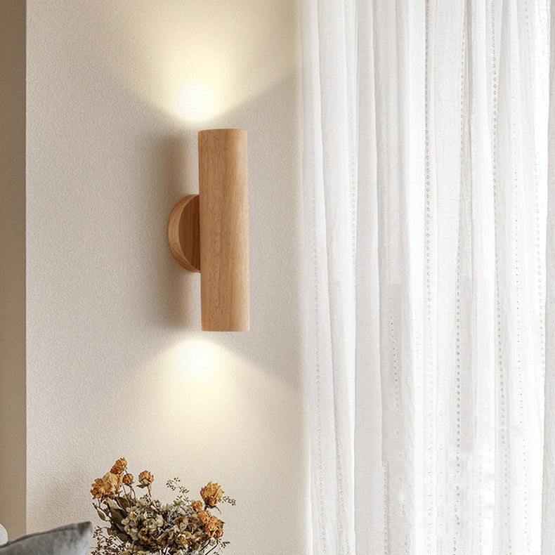 Cylinder Wood Grain Rubberwood Wall Lamp