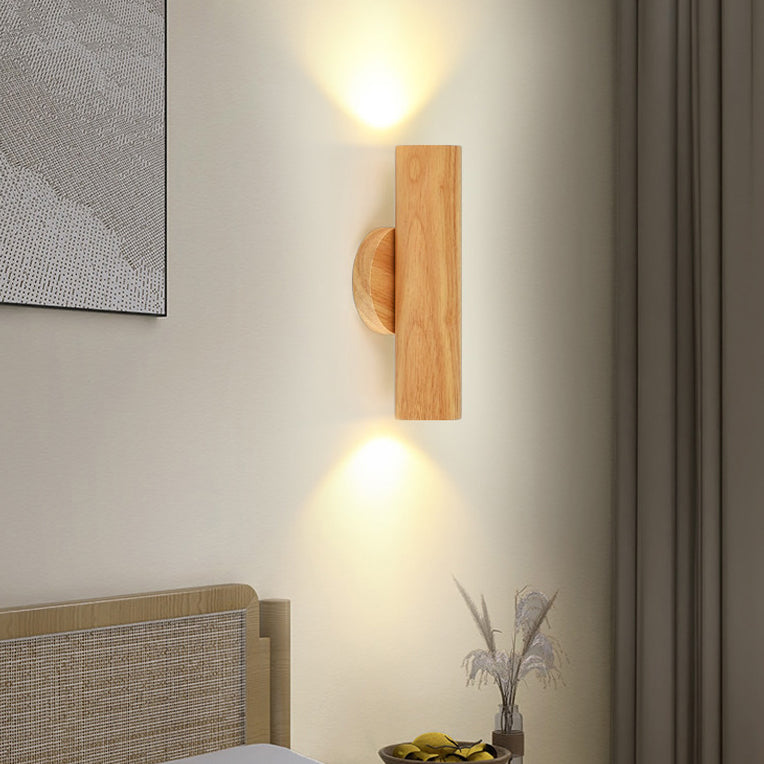 Cylinder Wood Grain Rubberwood Wall Lamp