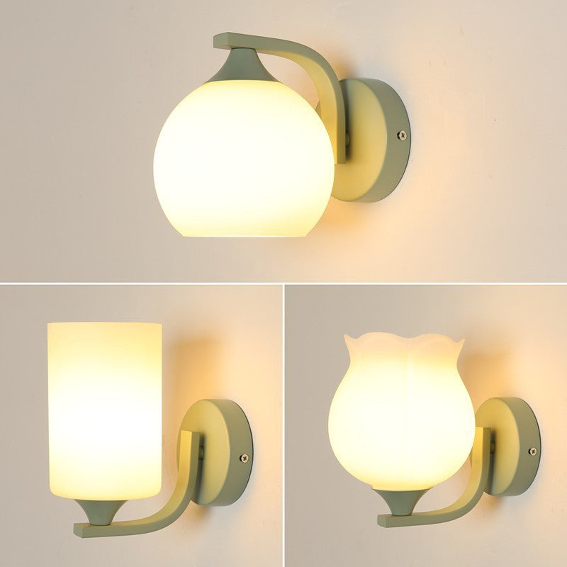 Cylinder Flower Iron Glass Wall Lamp