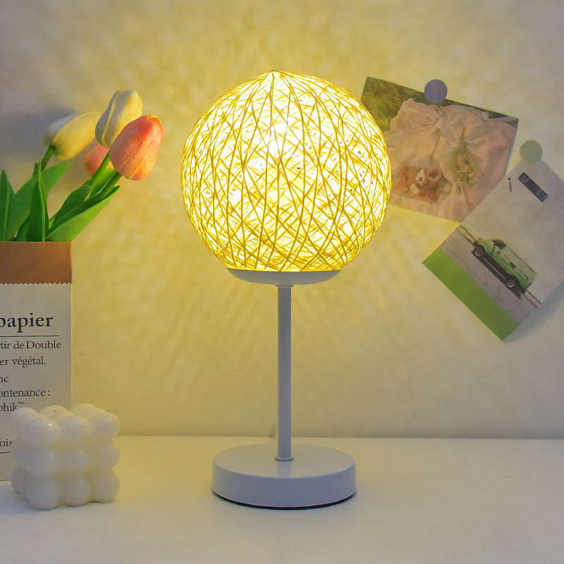 Moon Iron Rattan Bedroom Table Lamp