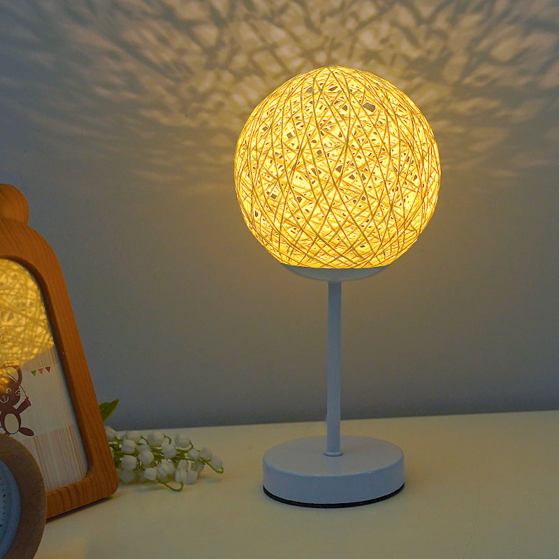 Moon Iron Rattan Bedroom Table Lamp