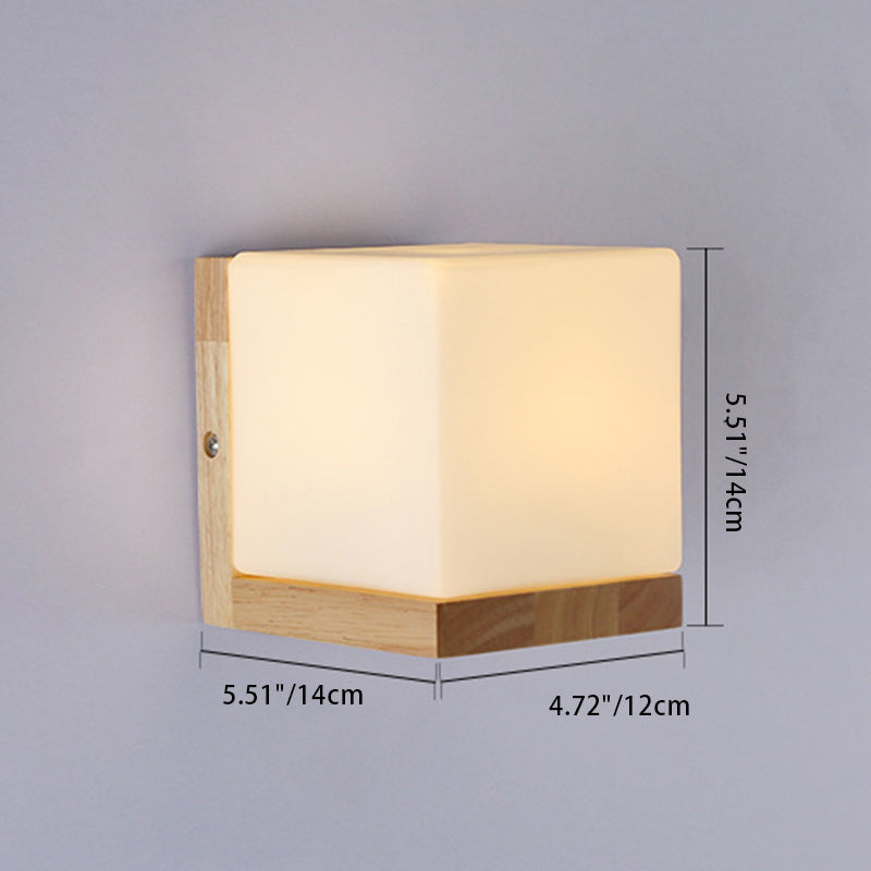 Rectangular Wood Glass Living Wall Lamp