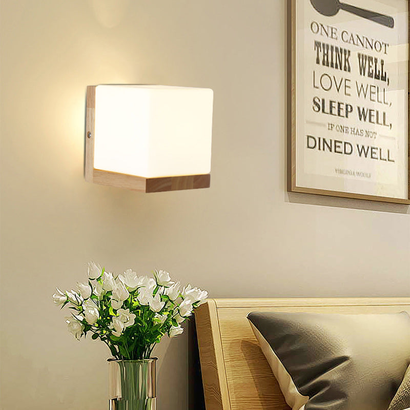 Rectangular Wood Glass Living Wall Lamp