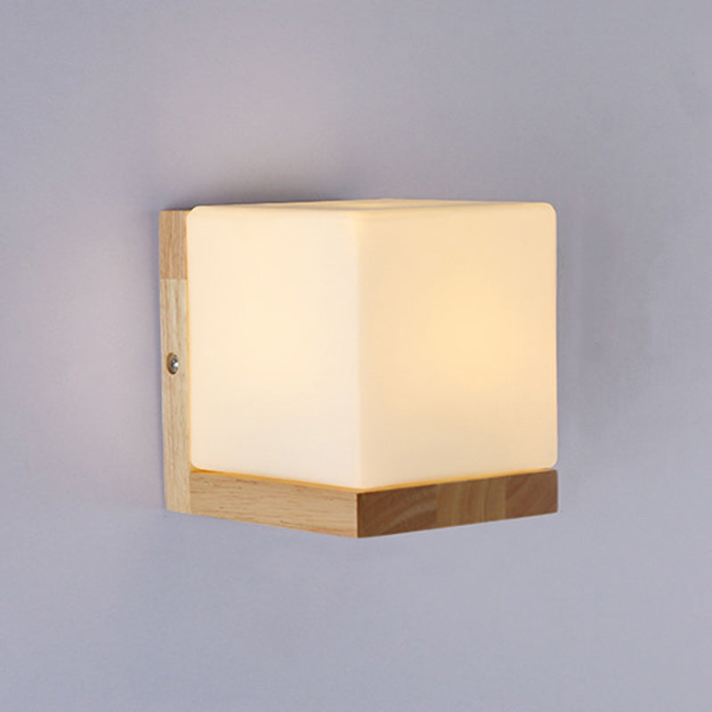 Rectangular Wood Glass Living Wall Lamp