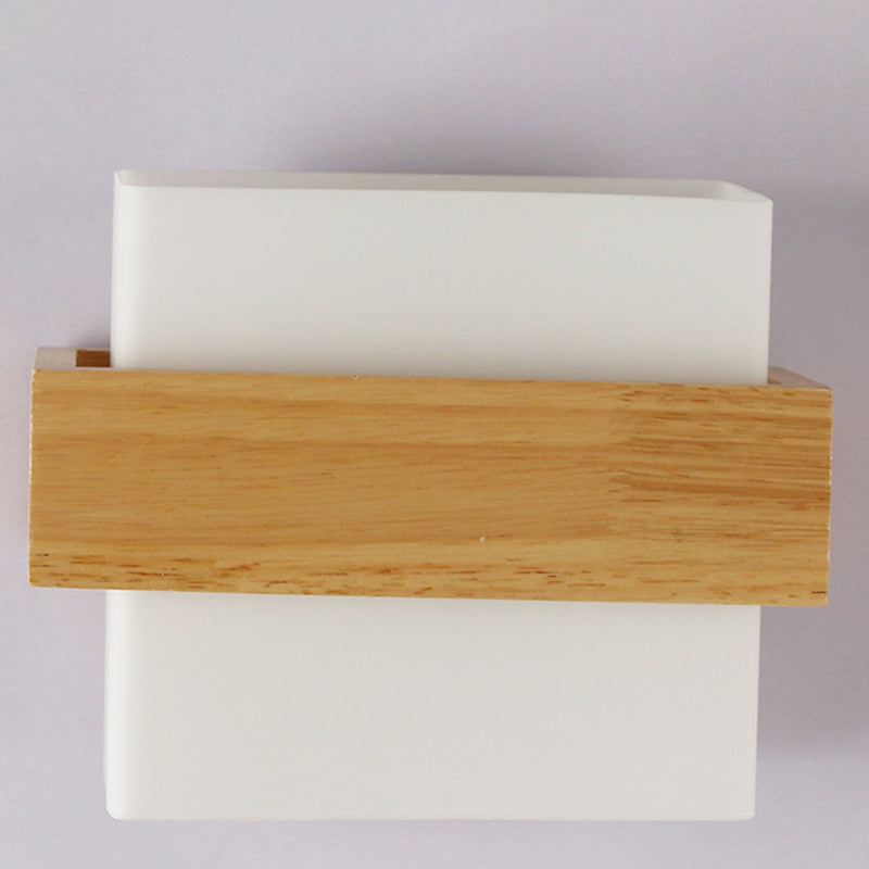 Rectangular Wood Glass Living Wall Lamp
