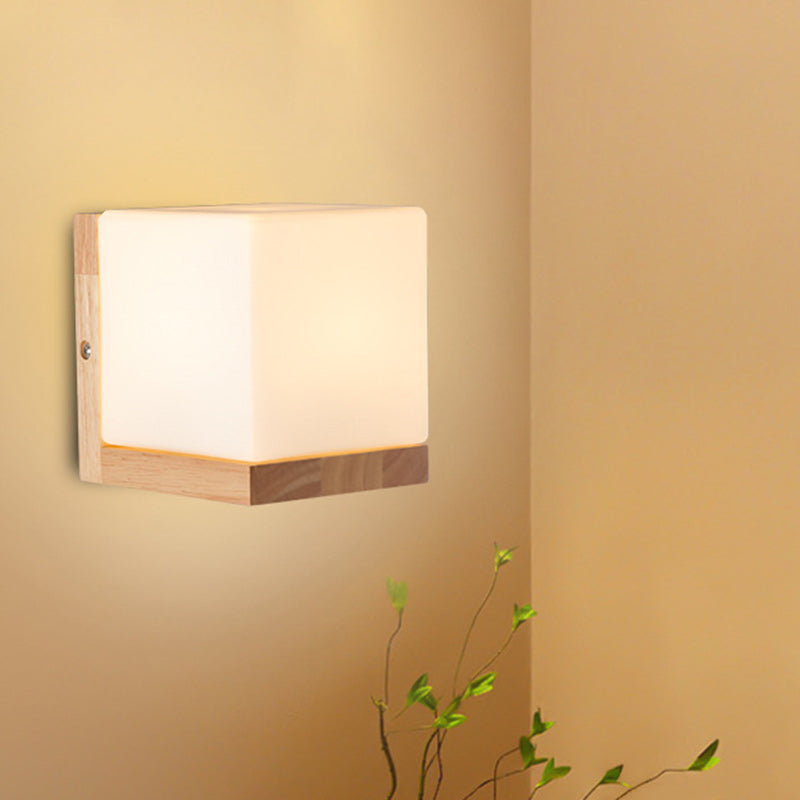 Rectangular Wood Glass Living Wall Lamp