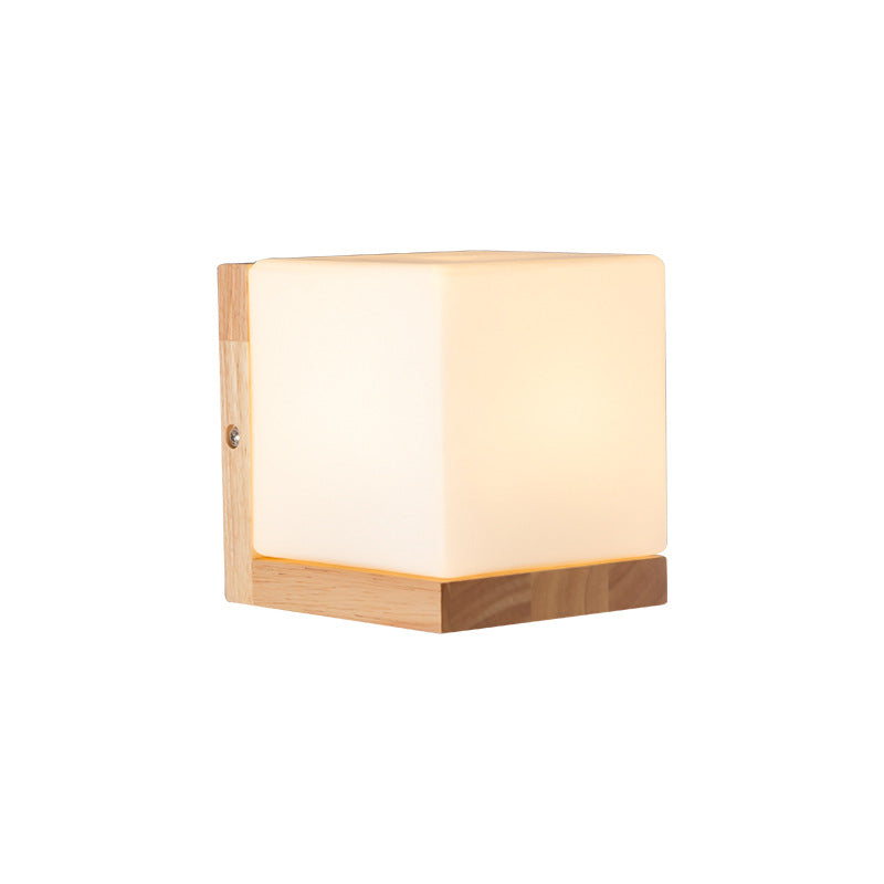Rectangular Wood Glass Living Wall Lamp