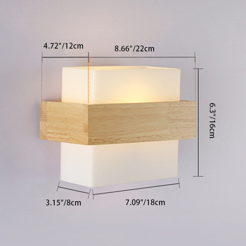 Rectangular Wood Glass Living Wall Lamp