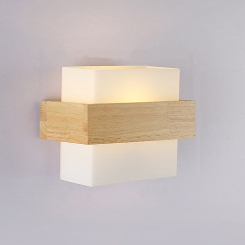 Rectangular Wood Glass Living Wall Lamp