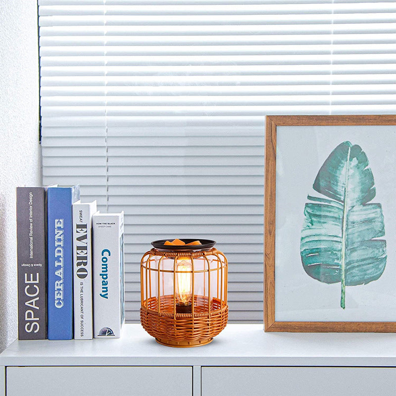 Column Rattan Iron Living Table Lamp