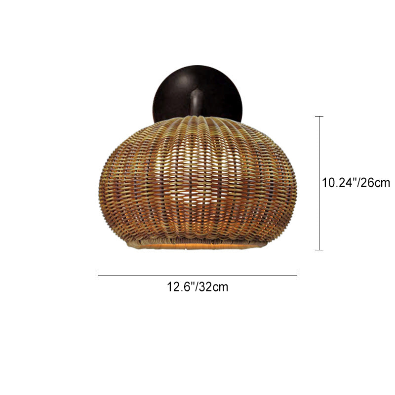 Round Rattan Iron Outdoor Light