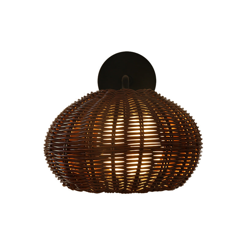 Round Rattan Iron Outdoor Light