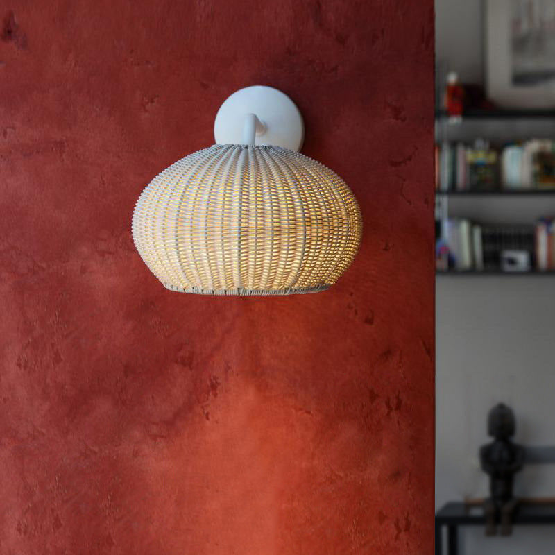 Round Rattan Iron Outdoor Light