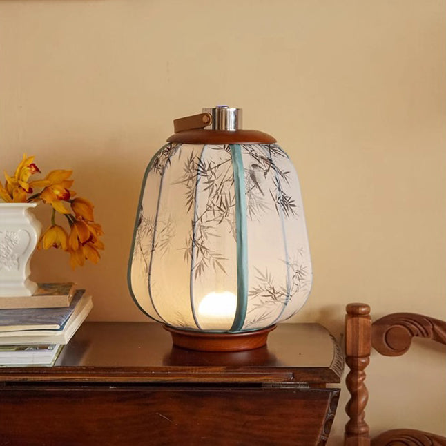 Cylinder Wood Fabric Living Table Lamp
