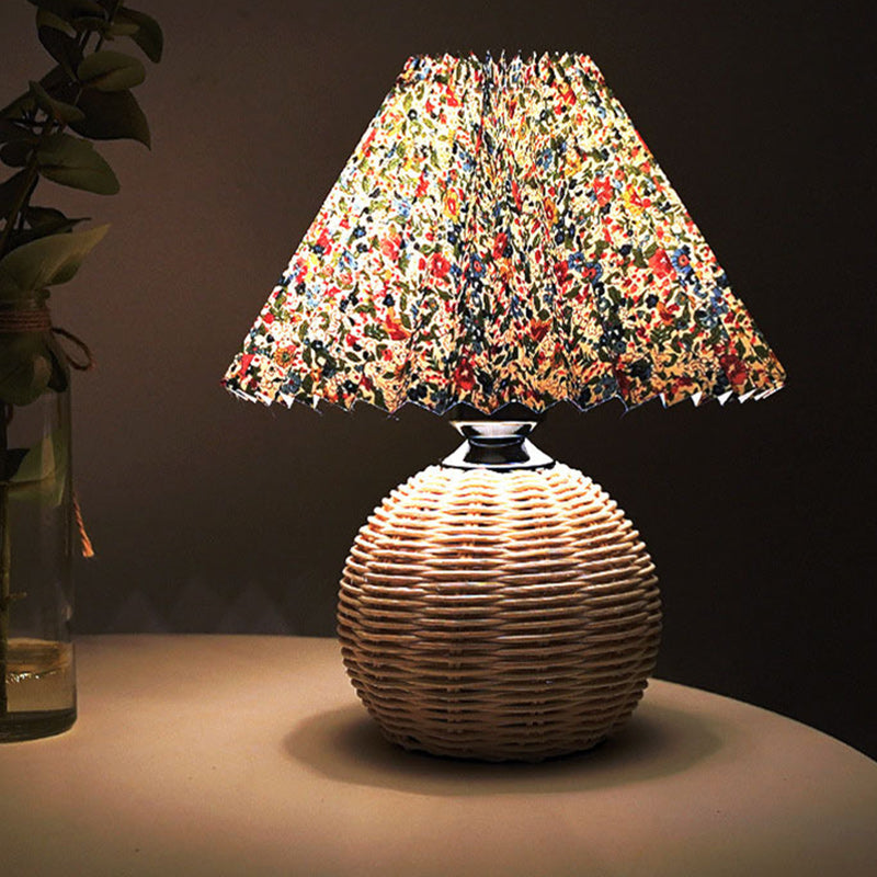 Cone Plastic Rattan Fabric Table Lamp