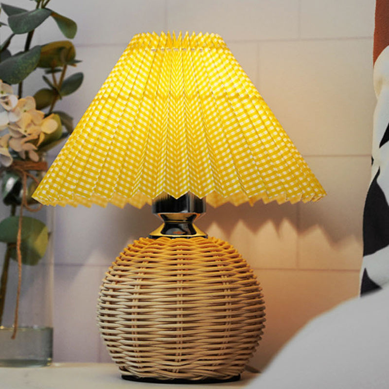 Cone Plastic Rattan Fabric Table Lamp