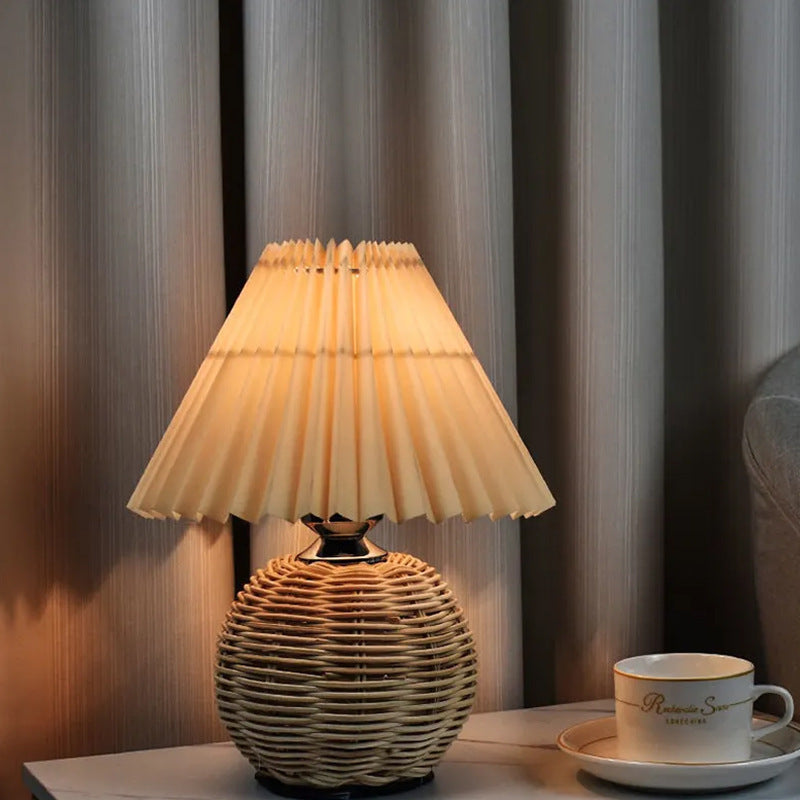 Cone Plastic Rattan Fabric Table Lamp