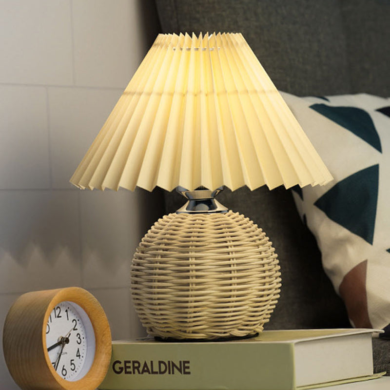 Cone Plastic Rattan Fabric Table Lamp