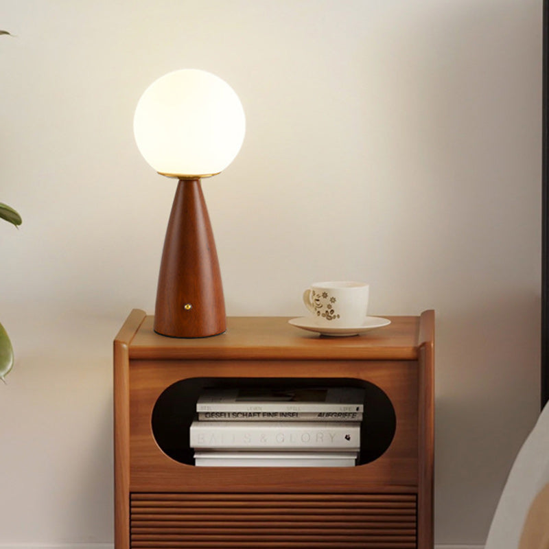Column Wood Iron Glass Table Lamp