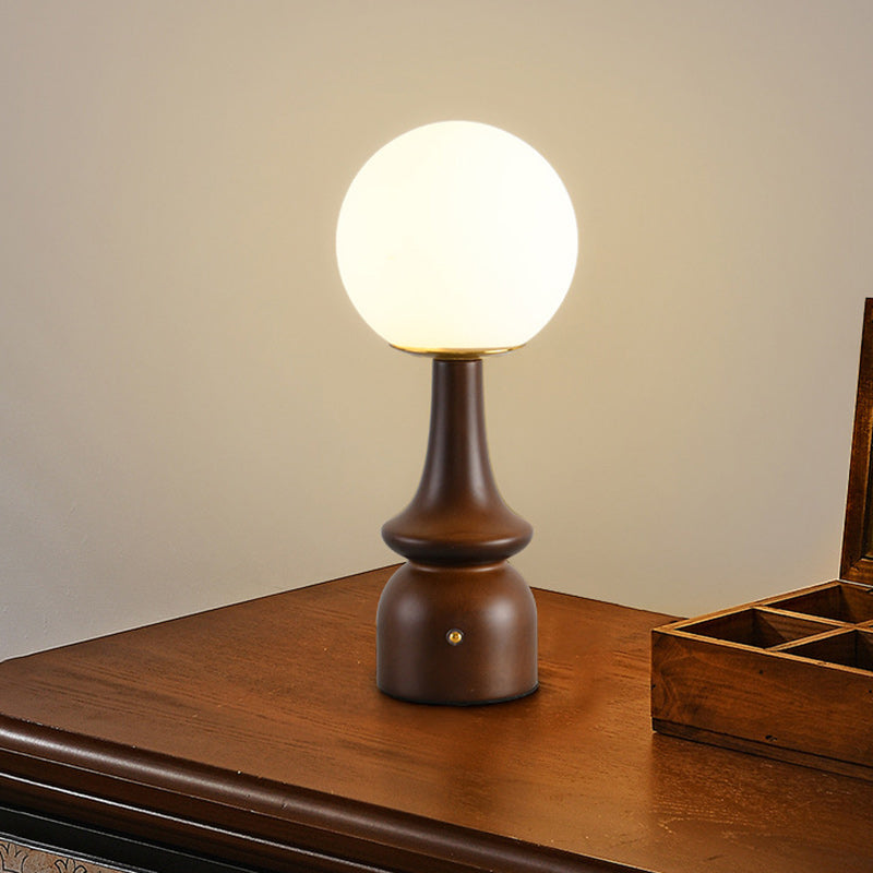Column Wood Iron Glass Table Lamp
