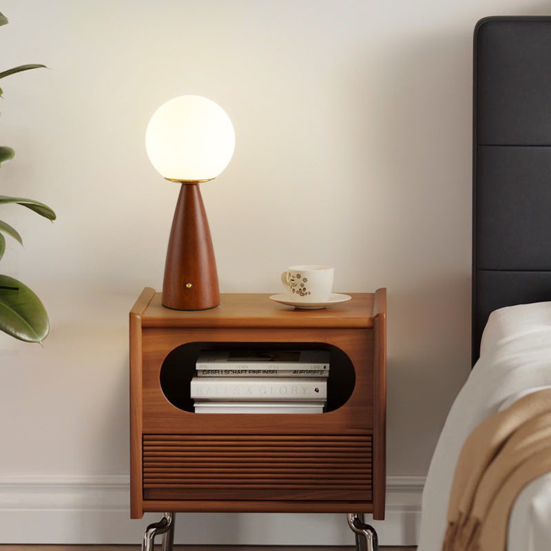Column Wood Iron Glass Table Lamp