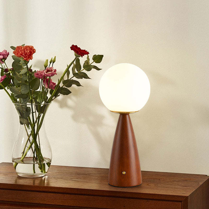 Column Wood Iron Glass Table Lamp
