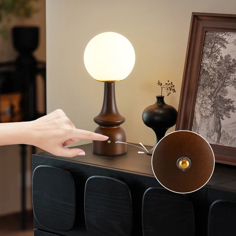 Column Wood Iron Glass Table Lamp
