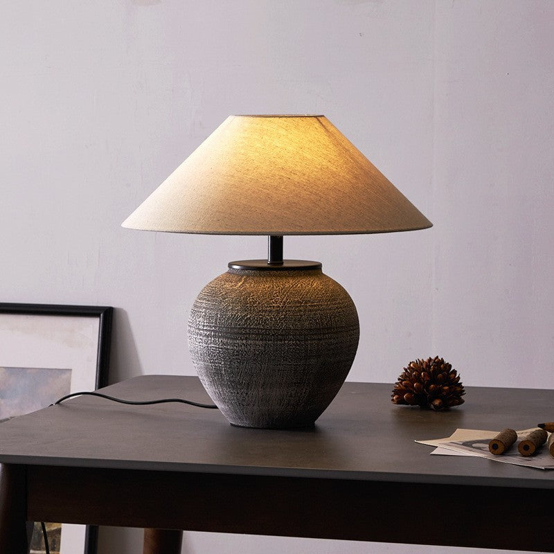 Drum Ceramic Fabric Living Table Lamp