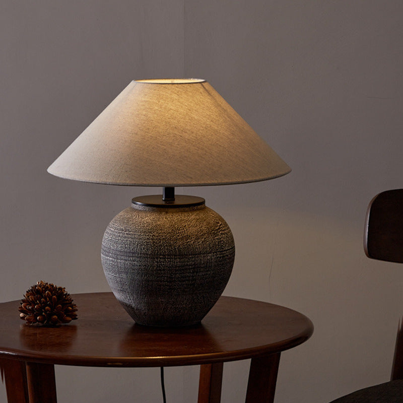 Drum Ceramic Fabric Living Table Lamp