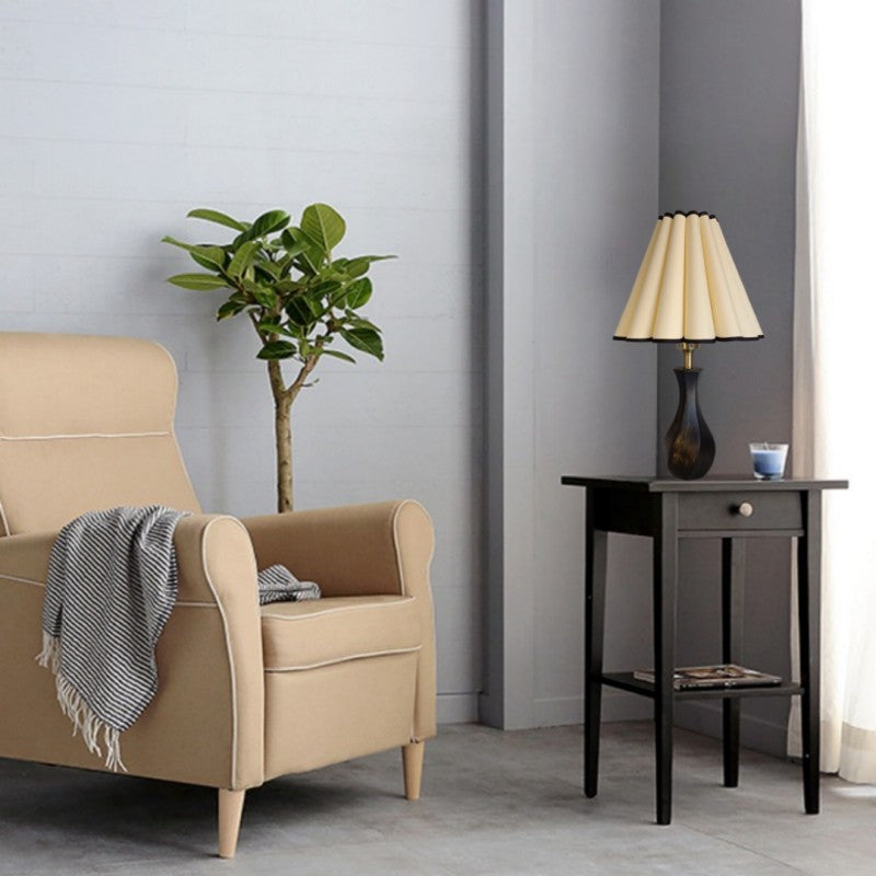 Drum Wood Fabric Living Table Lamp