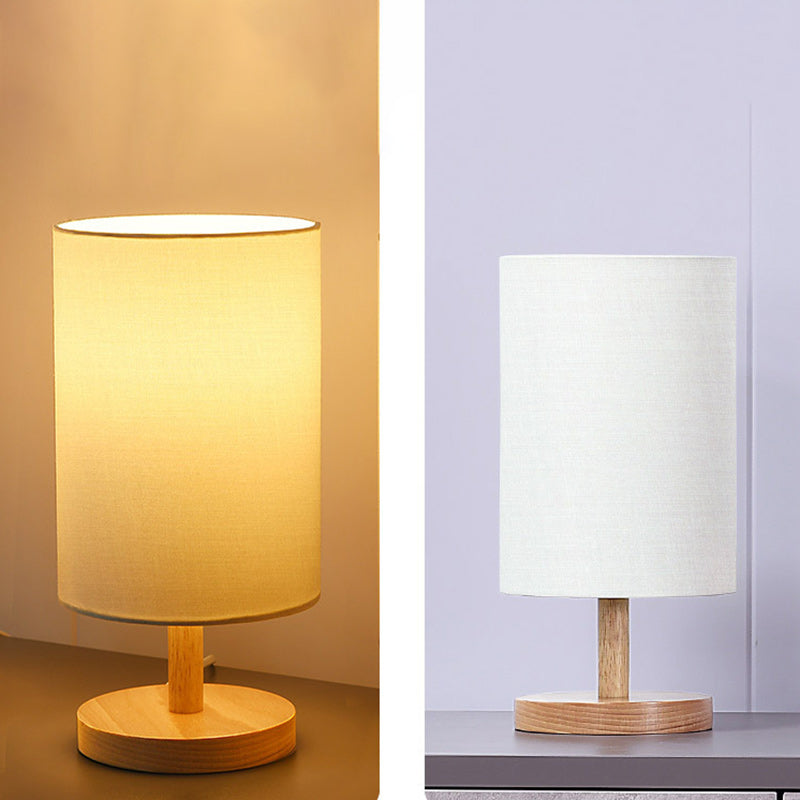 Cylinder Wood Fabric Living Table Lamp