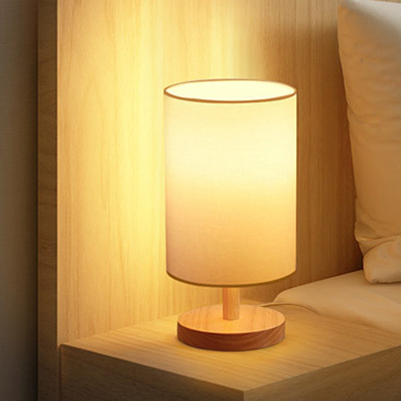 Cylinder Wood Fabric Living Table Lamp