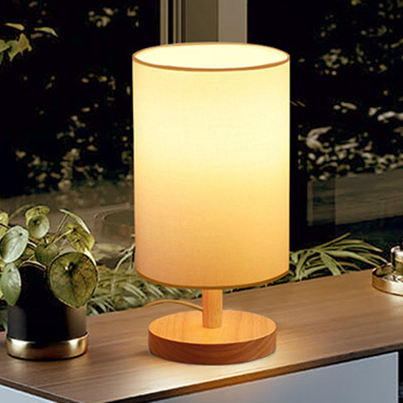 Cylinder Wood Fabric Living Table Lamp