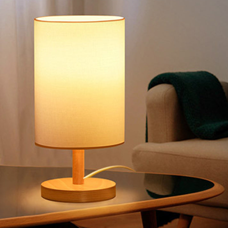Cylinder Wood Fabric Living Table Lamp