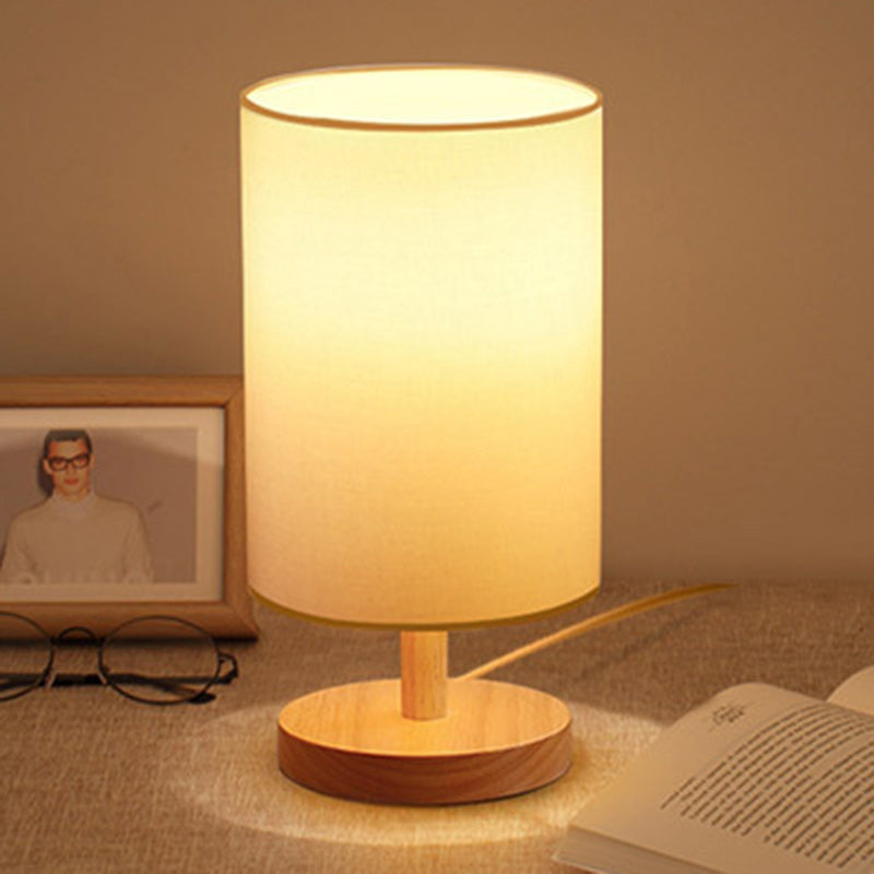 Cylinder Wood Fabric Living Table Lamp