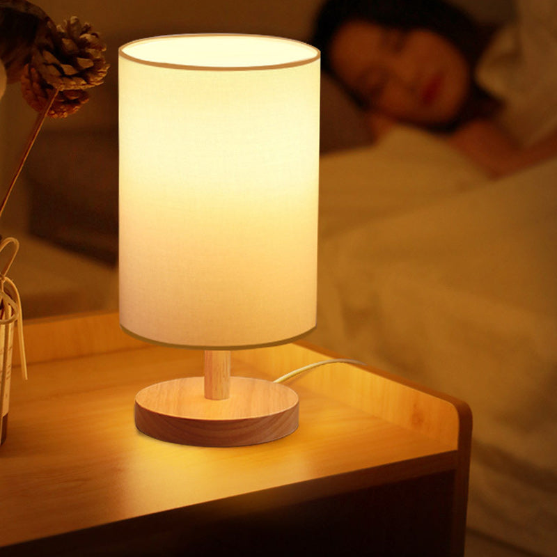 Cylinder Wood Fabric Living Table Lamp