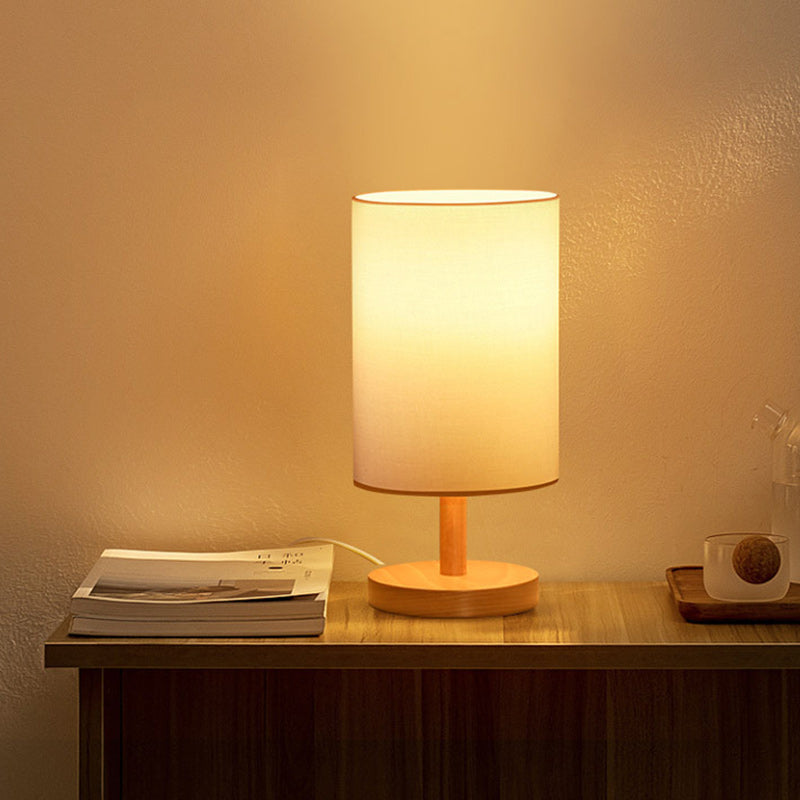 Cylinder Wood Fabric Living Table Lamp