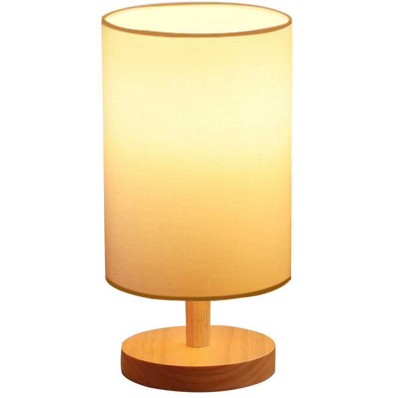 Cylinder Wood Fabric Living Table Lamp