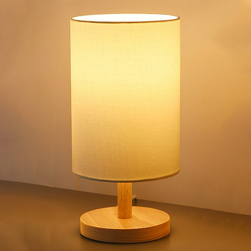 Cylinder Wood Fabric Living Table Lamp