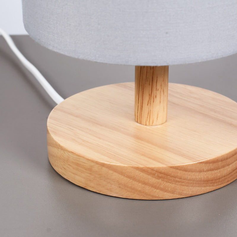 Cylinder Wood Fabric Living Table Lamp